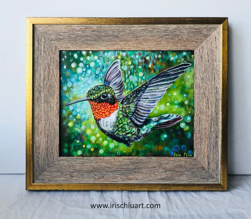 Ruby-throated Hummingbird (Male) Flying - Framed -